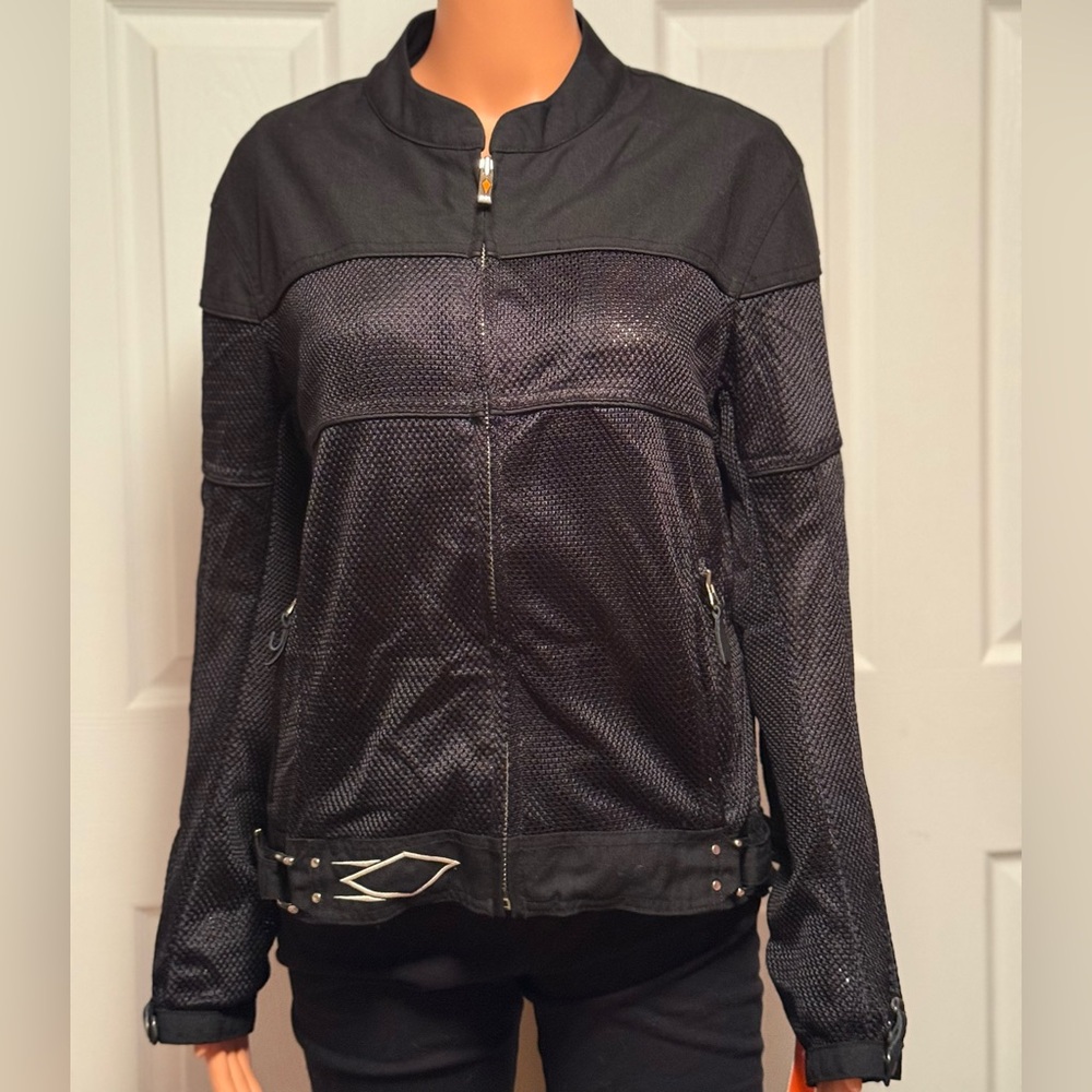 Power Trip Women’s Black Mesh Motorcycle Jacket Zippers Size Extra Large